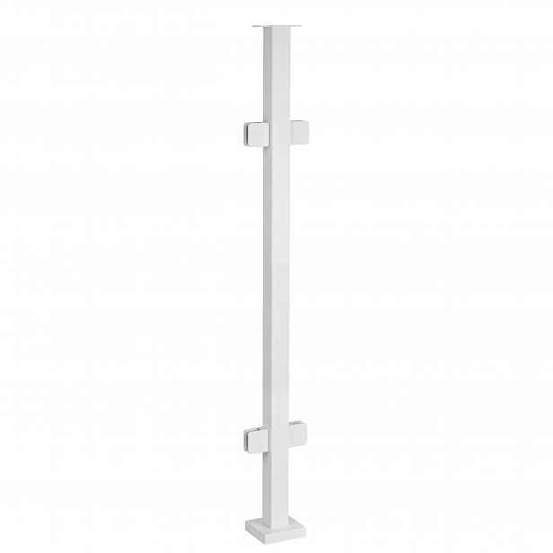 Průchozí sloupek pro skleněné zábradlí 110 cm 40x40 Bílý 4 držáky Loft