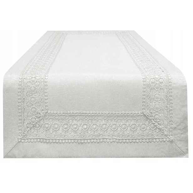 Krémový běhoun ecru s krajkou 40x180, elegantní dekorativní na stůl a lavici