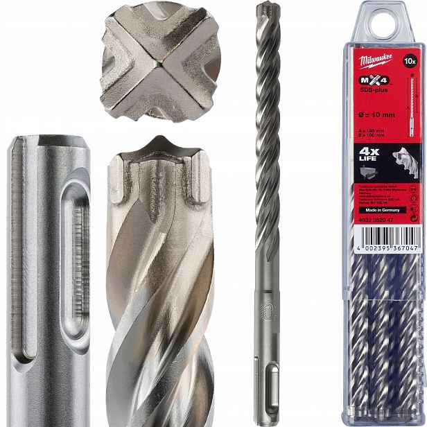 Vrtáky do betonu Sds Plus 10 x 100/165 mm 10 ks Milwaukee MX4