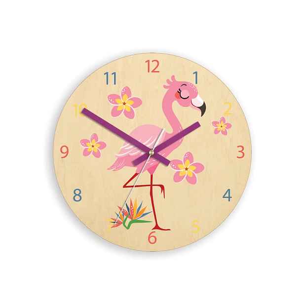 ModernClock Dětské nástěnné hodiny Ami Plameňák 30 cm vícebarevné