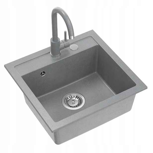 Quadron Johnny 110 Granitový dřez 50x47 cm Sifon Baterie Šedá