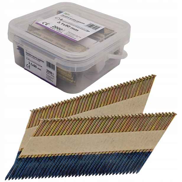 Hřebíky do hřebíkovačky spojované papírem 3,1x90 mm kroužkové 34° 2000ks