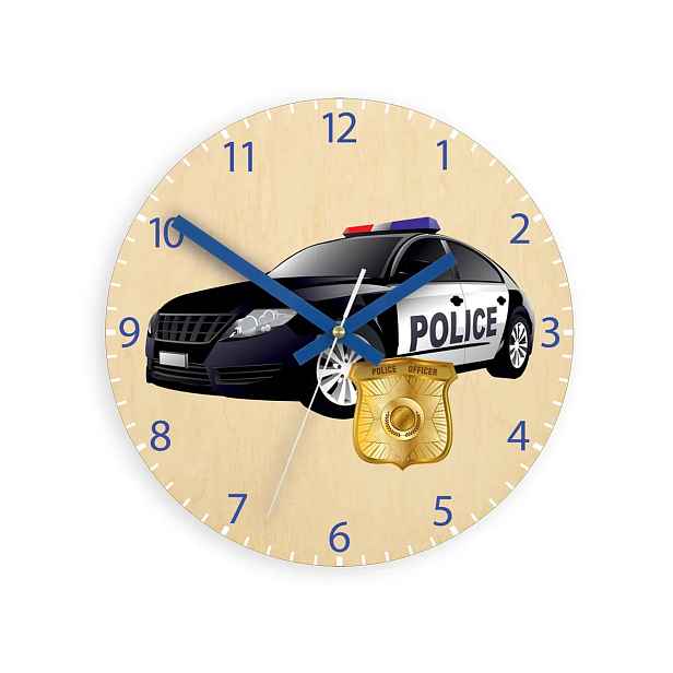 ModernClock Dětské nástěnné hodiny Ami Policejní auto 30 cm vícebarevné