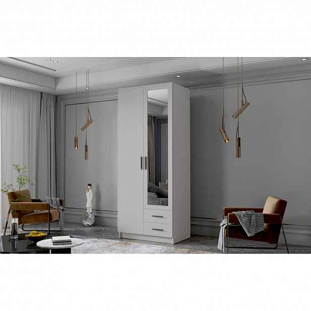 Šatní skříň ADA II 80 cm - bílá/černé úchytky