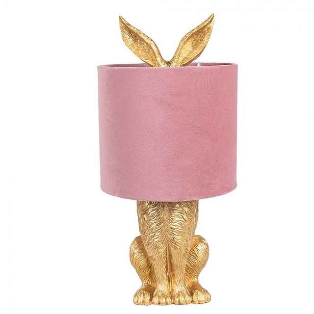 Zlatá stolní lampa králík s růžovým stínidlem Rabbi - Ø 20*43 cm Clayre & Eef