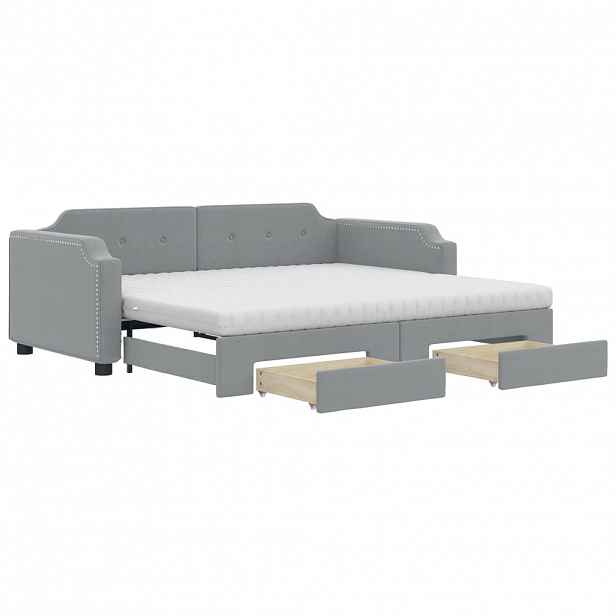 vidaXL Válenda s přistýlkou a zásuvkami světle šedá 90 x 190 cm textil