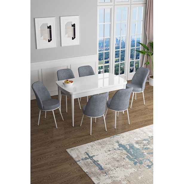 Extendable Dining Table & Chairs Set (7 Pieces) Han - White, Grey