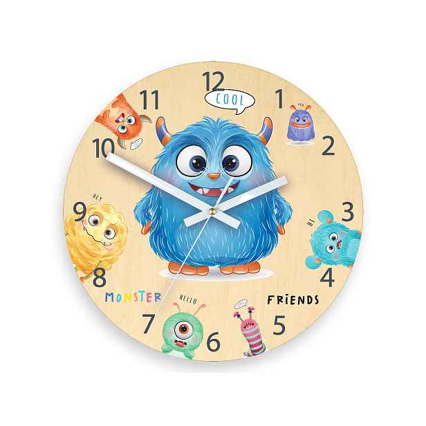 ModernClock Dětské nástěnné hodiny Ami Příšerky 30 cm vícebarevné