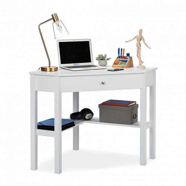 Relaxdays PSACÍ STŮL bílý rohový se zásuvkou 76 cm