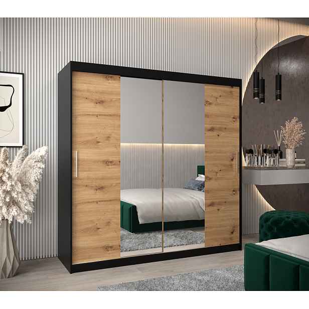 Šatní skříň Abi T1 Barva korpusu: Černá, Rozměry: 200 cm, Dveře: Dub artisan