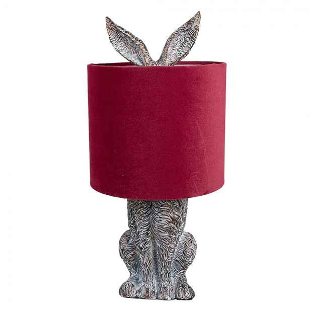 Šedá stolní lampa králík s červeným stínidlem Rabbi - Ø 20*43 cm Clayre & Eef