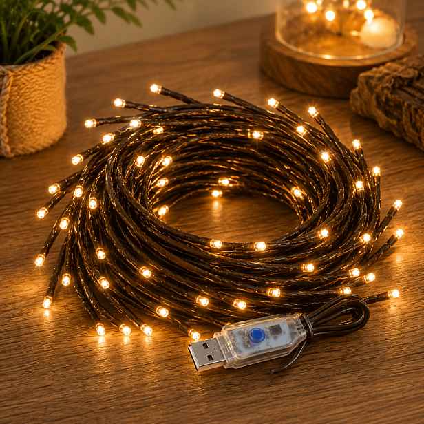 TEMU (1 kořen) 96-LED USB napájená proutěná řetězová světla s ohebnými ohýbatelnými větvemi a teplou září vhodná pro vnitřní/venkovní vánoční,