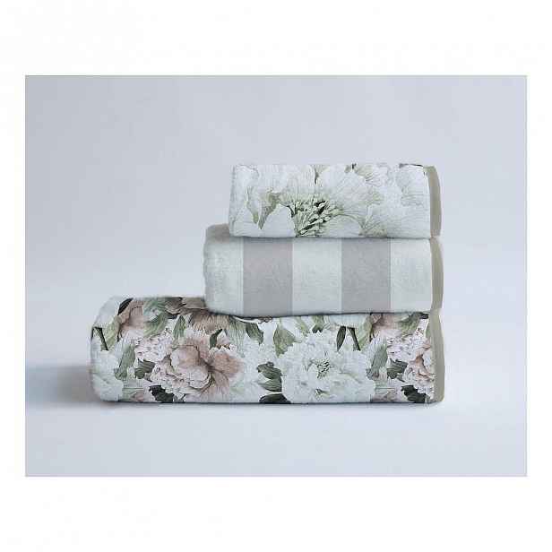 Sada 3 bavlněných ručníků Velvet Atelier Beige Flowers
