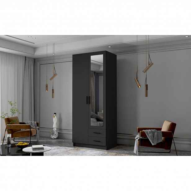 Šatní skříň ADA II 80 cm - černá/černé úchytky