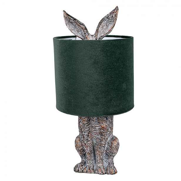 Šedá stolní lampa králík s tmavě zeleným stínidlem Rabbi - Ø 20*43 cm Clayre & Eef