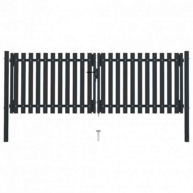 vidaXL Dvoukřídlé plotové brány s ocelovými dveřmi 300 x 125 cm antracitové