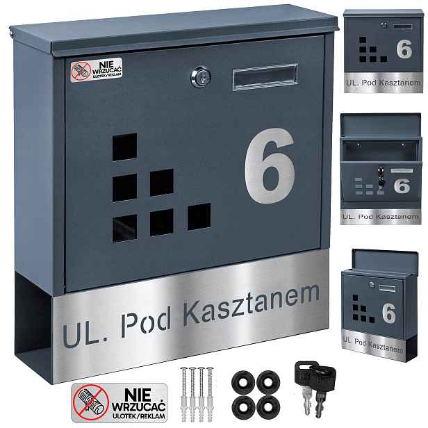 Antracitová Poštovní Schránka Na Dopisy, Náměstí Gravírování, Číslo Ulice