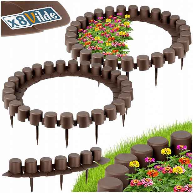 8 x Zahradní palisáda hnědý plot border obrubník trávníku záhonu 440 cm