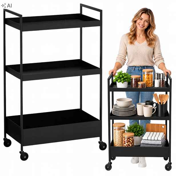 Mobilní vozík Ikea Nissafors Černý 3 úrovně Kovový 50x30x83 cm