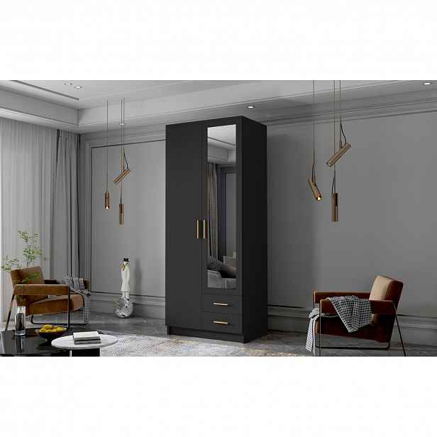 Šatní skříň ADA II 80 cm - černá/zlaté úchytky