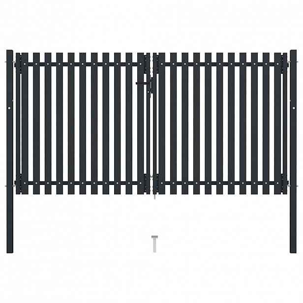 vidaXL Dvoukřídlé plotové brány s ocelovými dveřmi 300 x 150 cm antracitové