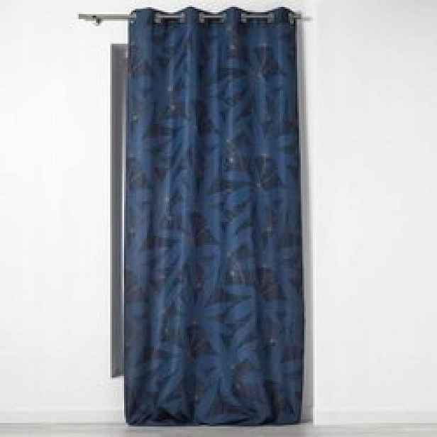 Závěs Polyester Tmavě Modrá 140 X 260 CM S Průchodkami Do Obývacího Pokoje