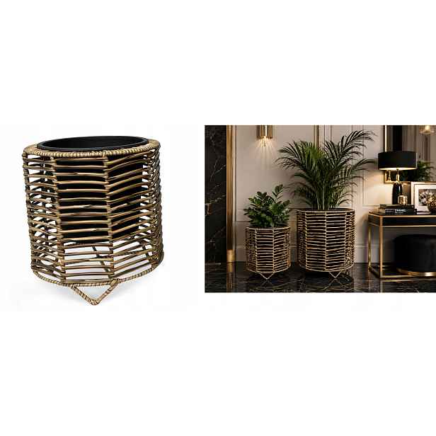 Květináč Rattan Stripi 24x27 cm s vložkou Ratanová krytka