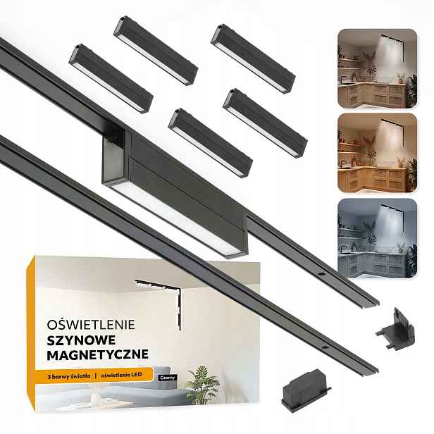 Magnetické kolejnicové osvětlení 2xSZYNA 1m +5x 10W vertikální černé