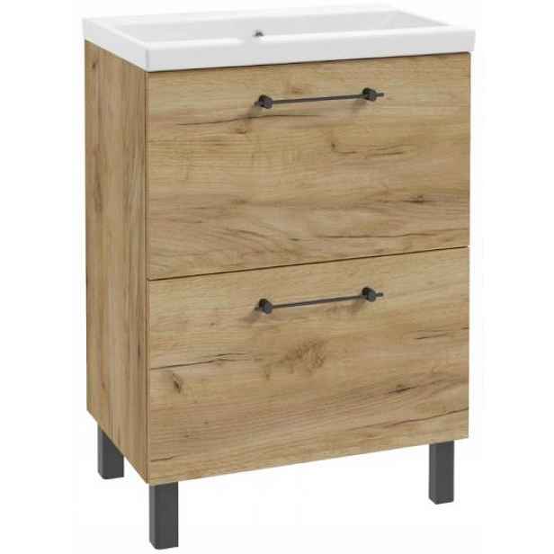Koupelnová skříňka s umyvadlem a 2 zásuvkami 60x80 cm Stojící dub Craft