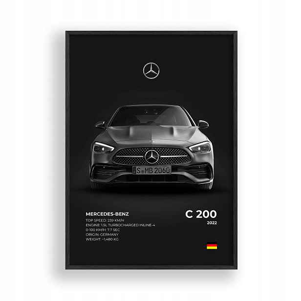 Obraz Mercedes C 200 Plakát Rámeček Dřevěný Černý 30x42 cm