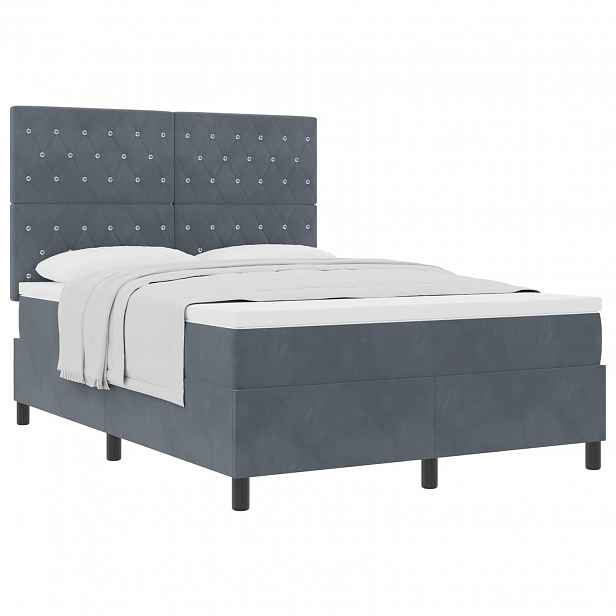vidaXL Postel s boxspringem s matrací Tmavě šedá 140 x 190 cm samet