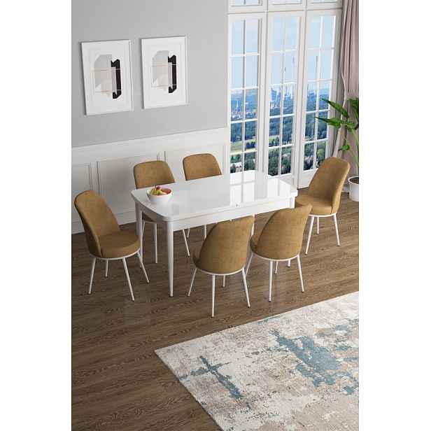 Extendable Dining Table & Chairs Set (7 Pieces) Han - White, Cappuccino