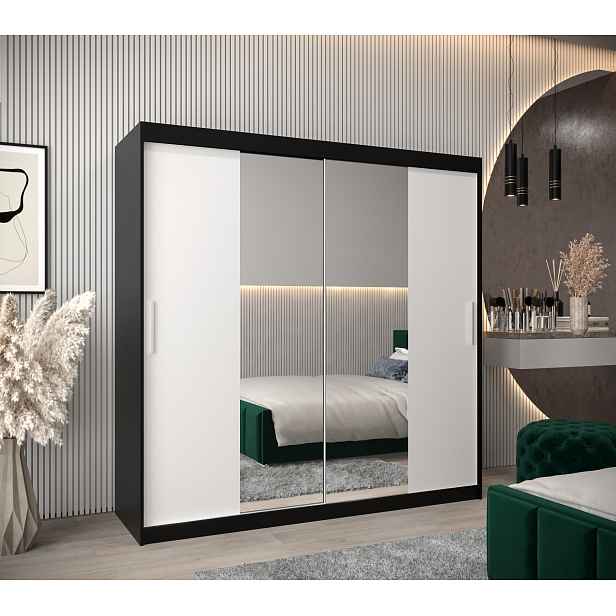 Šatní skříň Abi T1 Barva korpusu: Černá, Rozměry: 200 cm, Dveře: Bílá