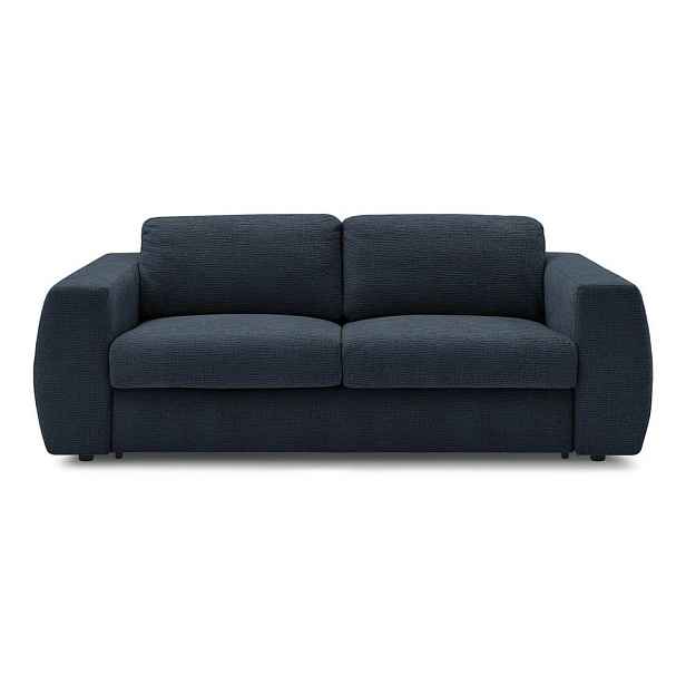 Tmavě modrá žinylková pohovka na každodenní spaní/rozkládací 220 cm Hugo – Bobochic Paris