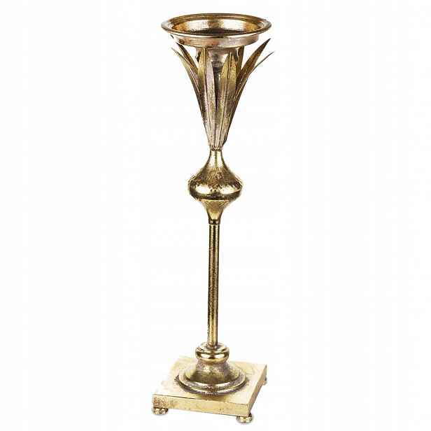 Antický Svícen Zlatý Kovový 55 cm List V Listu Retro 50 60