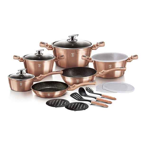 BERLINGERHAUS Sada nádobí s mramorovým povrchem 18 ks Rosegold Metallic Line BH-7034