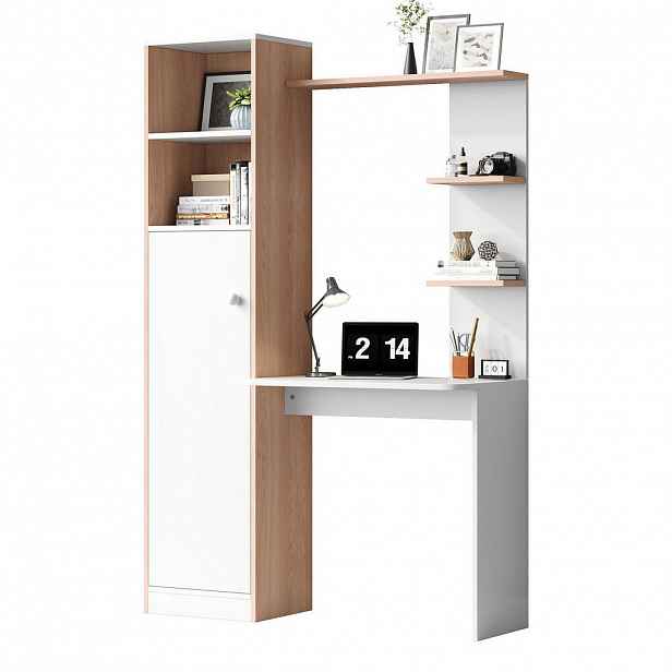 OKWISH PSACÍ stůl 123,5/45/168,5 cm bílý a přírodní z MDF a dřevotřískové desky s úložným prostorem
