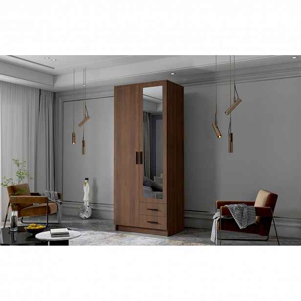 Šatní skříň ADA II 80 cm - ořech/černé úchytky