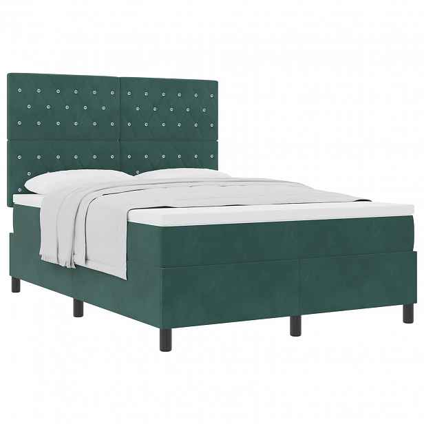 vidaXL Postel s boxspringem s matrací Tmavě zelená 140 x 190 cm samet