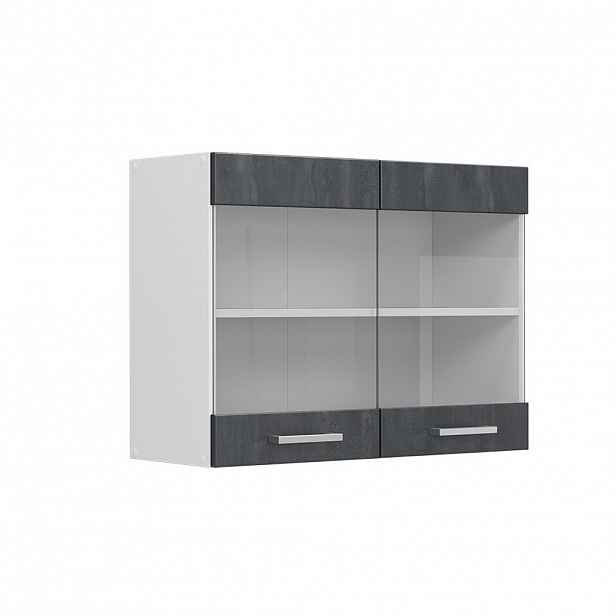 Vicco SKLENĚNÁ KUCHYŇSKÁ SKŘÍŇKA R-Line Černý beton 80 cm