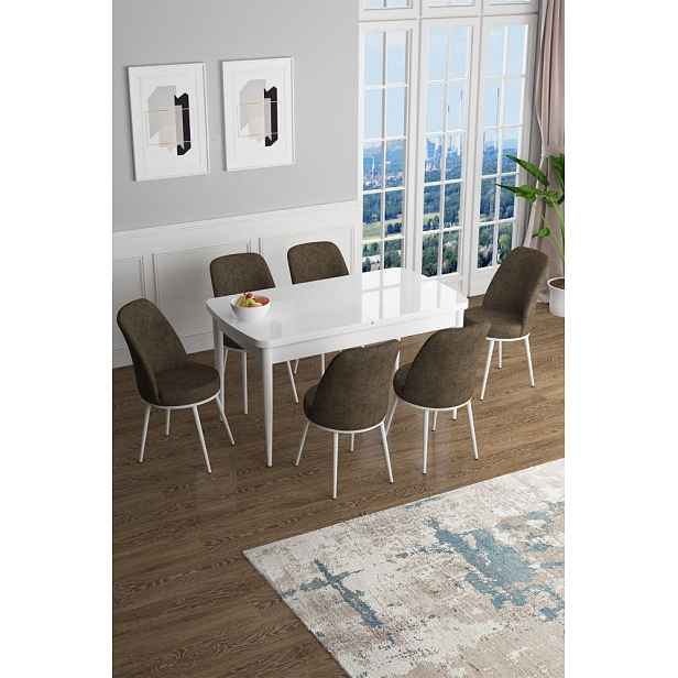 Extendable Dining Table & Chairs Set (7 Pieces) Han - White, Brown