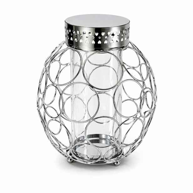 Hřbitovní Svíčka Skleněná Premium na hrob Kulatý Lampion Stříbrný Kaplička 25 cm ZM-7