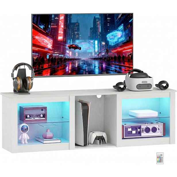 Led Rtv Skříňka 160 CM Na Tv Do 70 Palců, Bílý Mramor, 7 Barev
