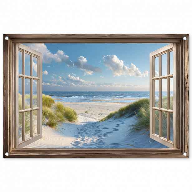 OnlyWow ZAHRADNÍ PLAKÁT Pohled - Pláž - Okno - Duny - Moře 90x60 cm