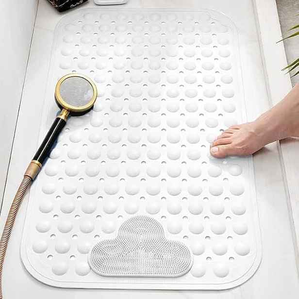 Prostiskluzová podložka do sprchy 120 × 80 cm Tpe s přísavkami, bílá