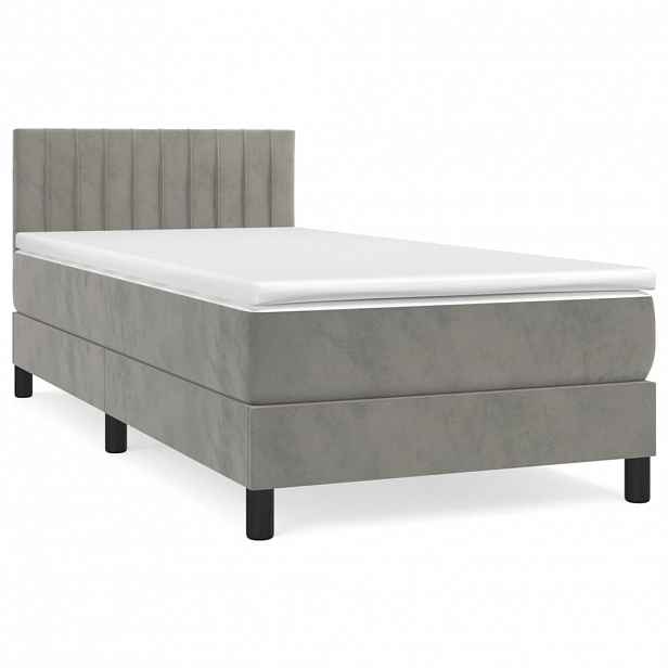 vidaXL Box spring postel s matrací světle šedá 90x190 cm samet