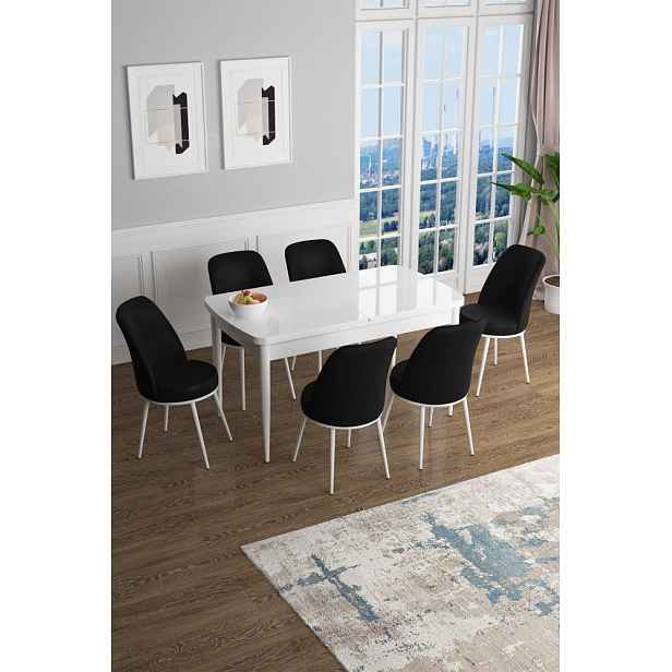 Extendable Dining Table & Chairs Set (7 Pieces) Han - White, Black