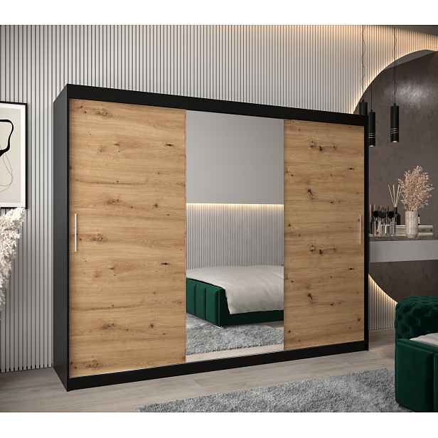 Šatní skříň Abi T1 Barva korpusu: Černá, Rozměry: 250 cm, Dveře: Dub artisan
