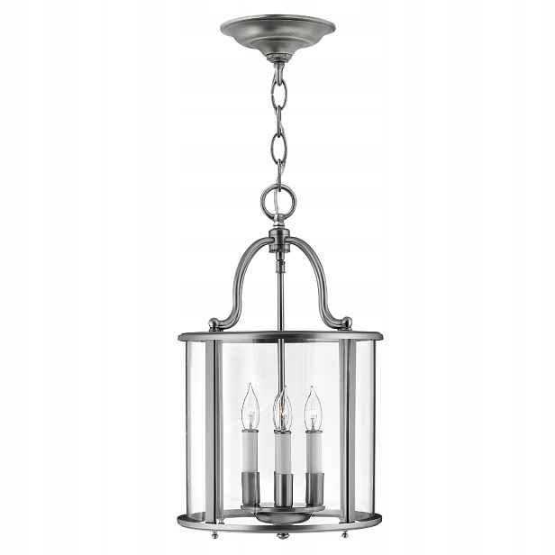 Závěsná lampa klasická stříbrná šedá pewter kulatá do obývacího pokoje 4 body Hinkley