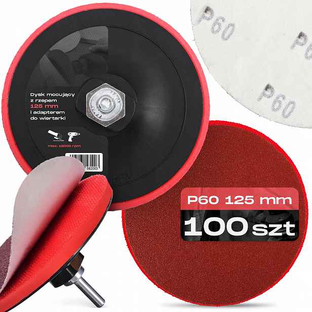 100 x Brusný Papír Rzep 125 mm P60 Držák Leštícího Disku Pad M14